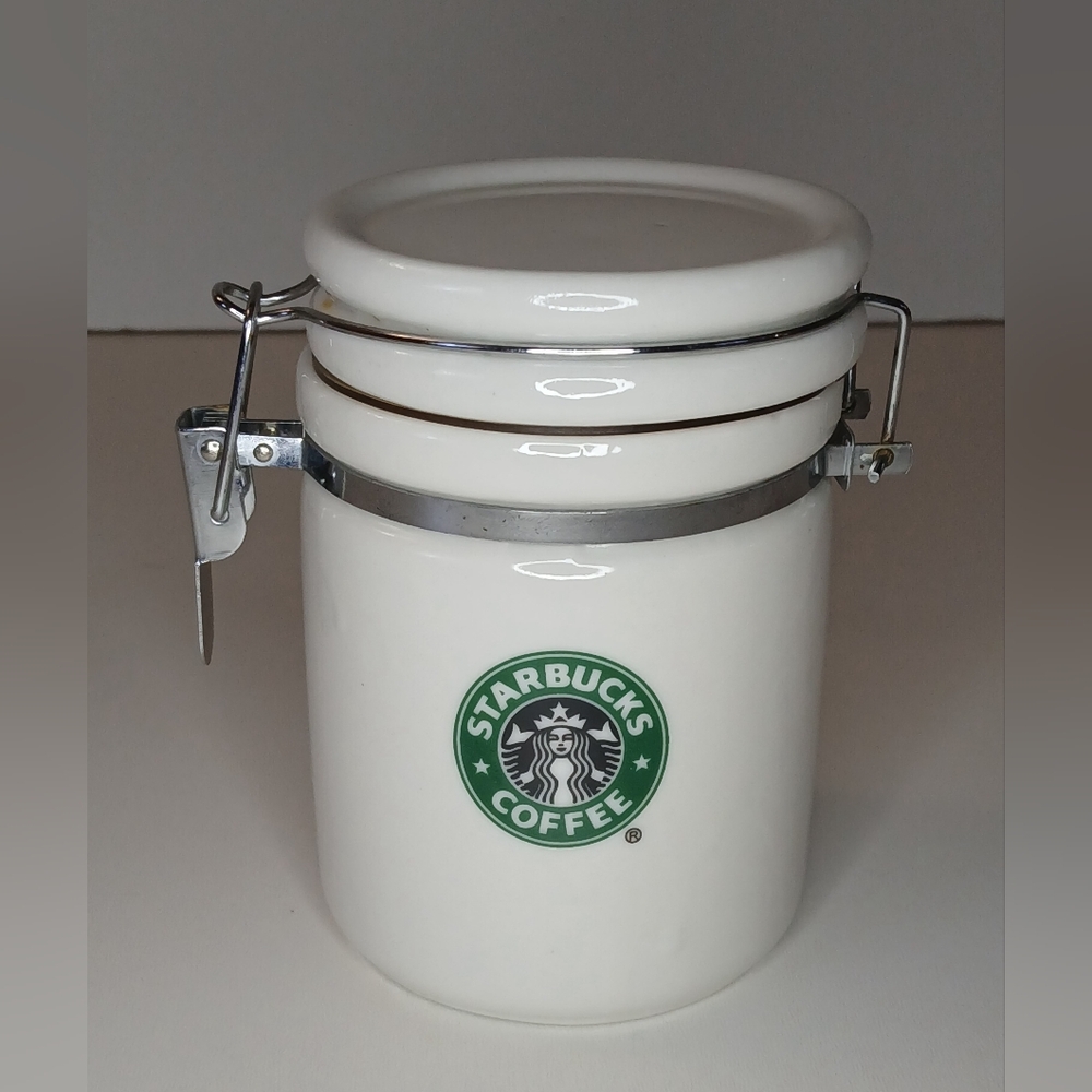 Starbucks Coffee Porcelain Locking White Mini Canister